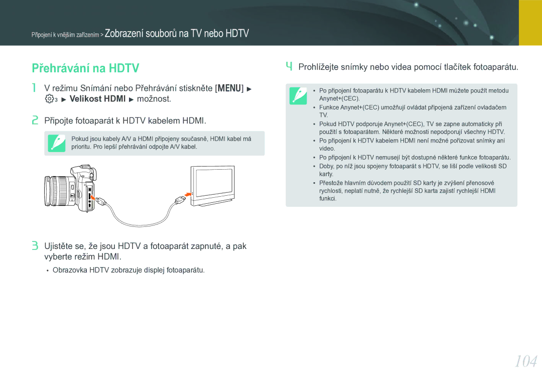 Samsung EV-NX11ZZBABCZ manual 104, Přehrávání na Hdtv 