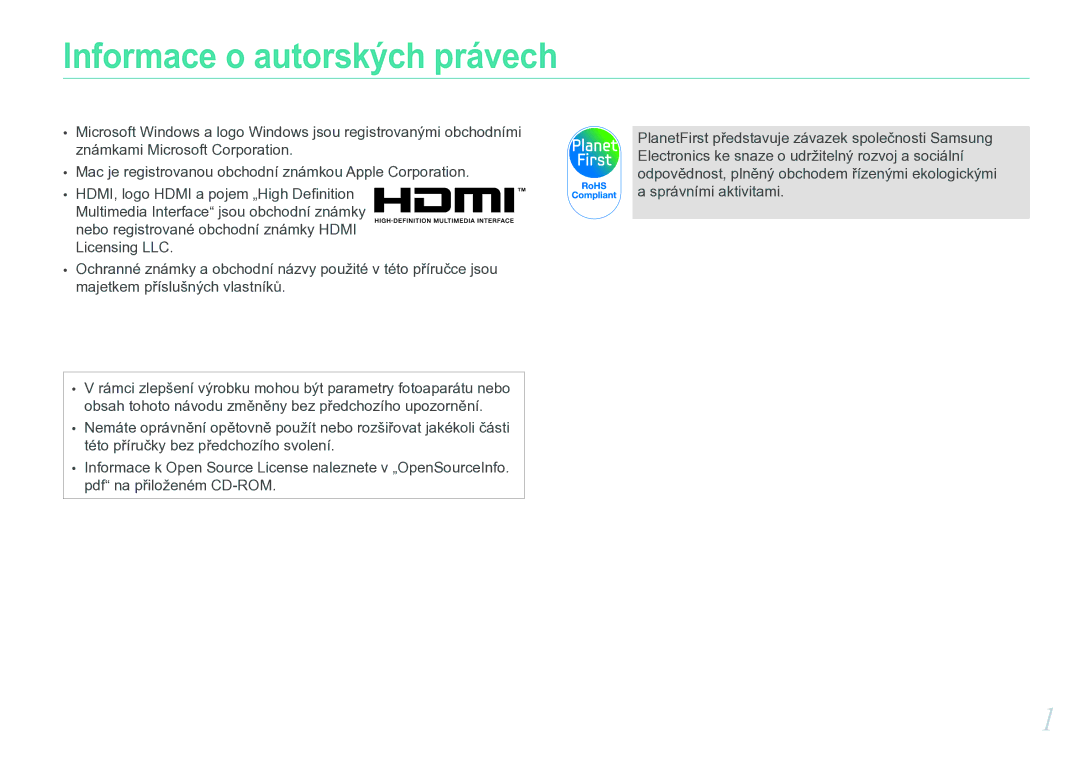 Samsung EV-NX11ZZBABCZ manual Informace o autorských právech 