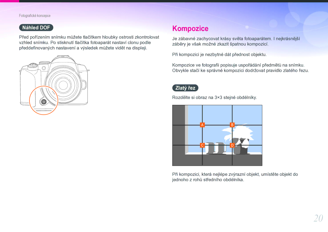 Samsung EV-NX11ZZBABCZ manual Náhled DOF, Zlatý řez 