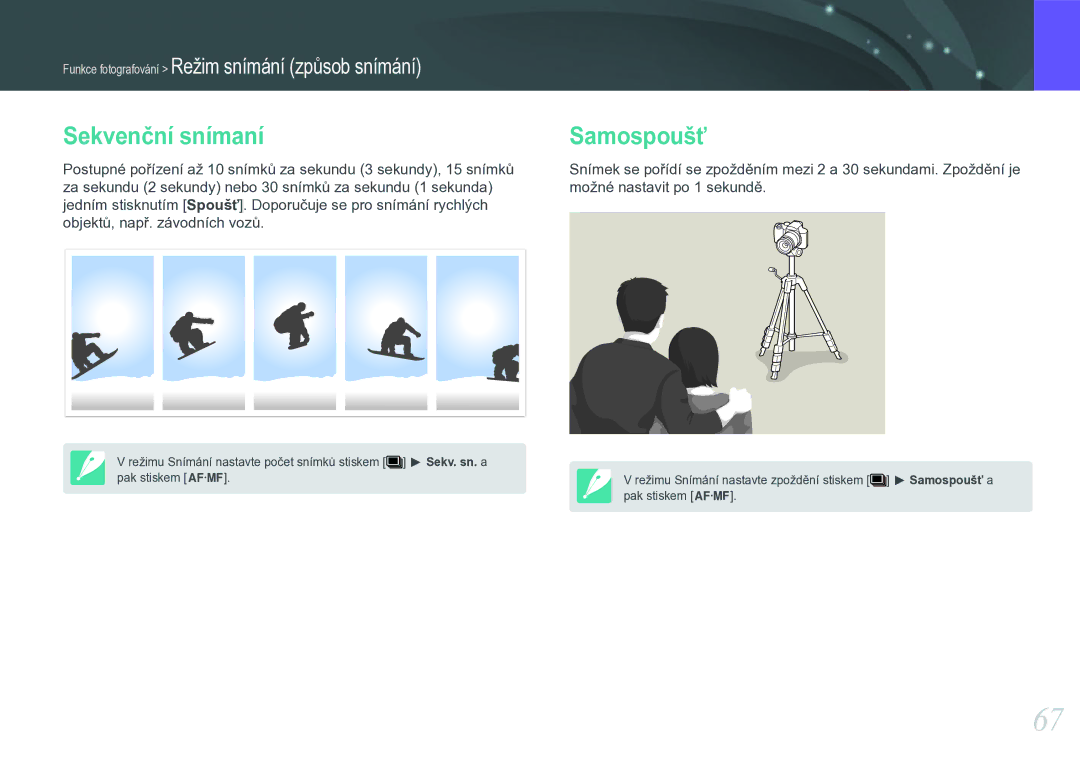 Samsung EV-NX11ZZBABCZ manual Sekvenční snímaní, Samospoušť 