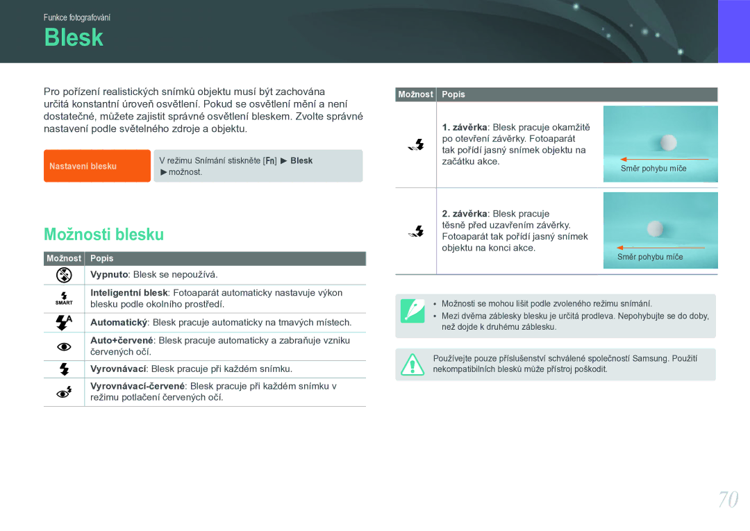 Samsung EV-NX11ZZBABCZ manual Blesk, Možnosti blesku 