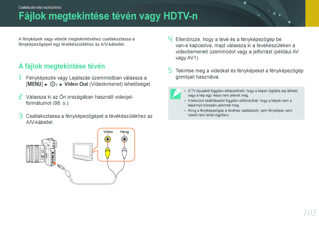 Samsung EV-NX11ZZBABHU, EV-NX11ZZBABDK, EV-NX11ZZBABSE manual Fájlok megtekintése tévén vagy HDTV-n, 103 