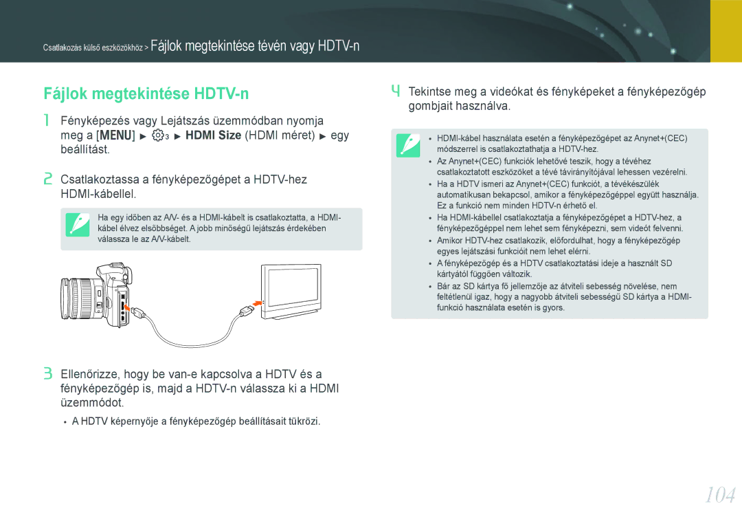 Samsung EV-NX11ZZBABDK, EV-NX11ZZBABSE, EV-NX11ZZBABHU manual 104, Fájlok megtekintése HDTV-n 