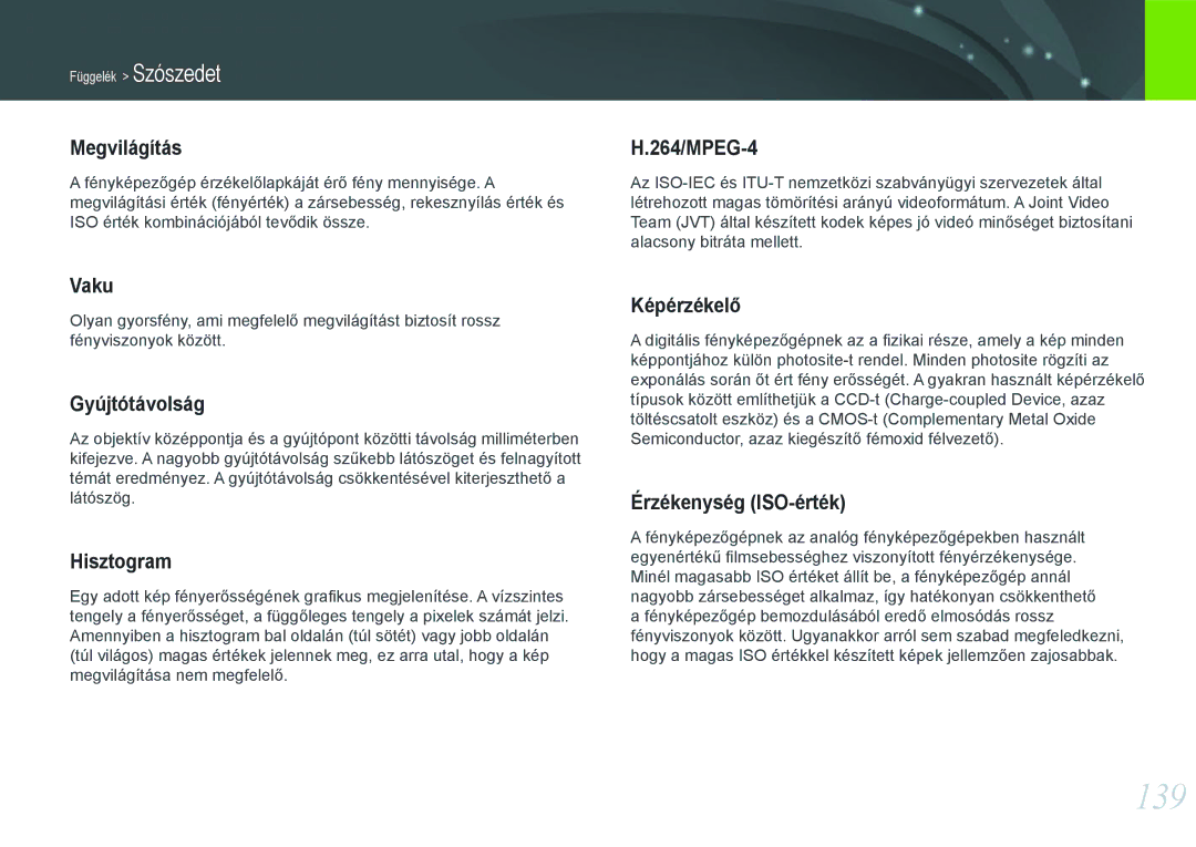 Samsung EV-NX11ZZBABHU, EV-NX11ZZBABDK, EV-NX11ZZBABSE manual 139, Megvilágítás 