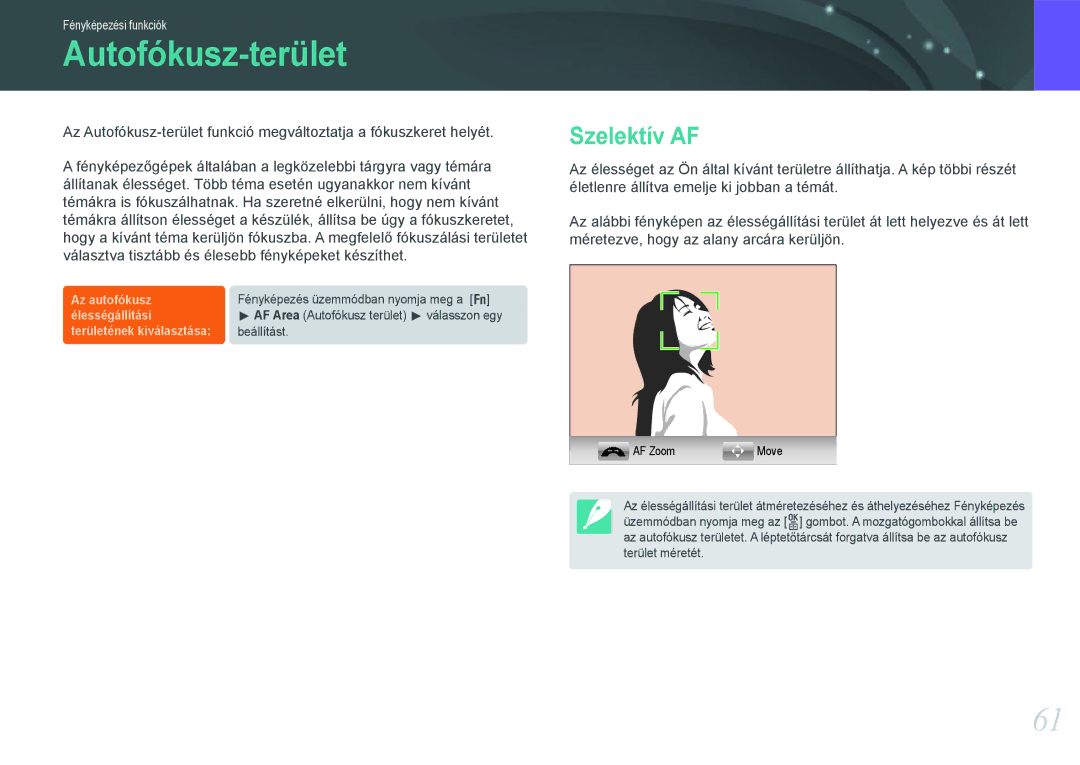 Samsung EV-NX11ZZBABHU, EV-NX11ZZBABDK, EV-NX11ZZBABSE manual Autofókusz-terület, Szelektív AF 