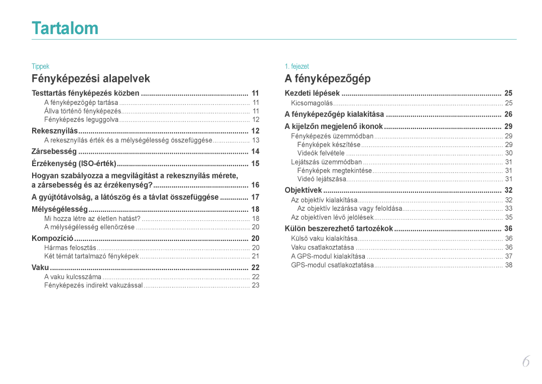 Samsung EV-NX11ZZBABSE, EV-NX11ZZBABDK, EV-NX11ZZBABHU manual Tartalom 