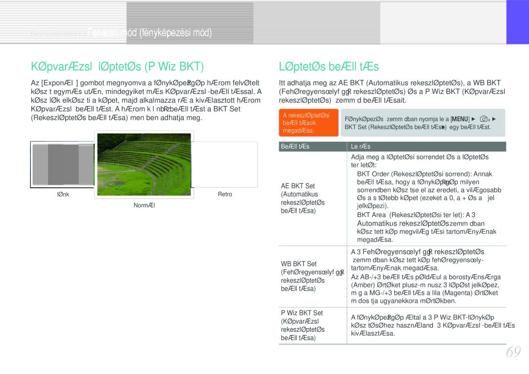Samsung EV-NX11ZZBABSE manual Képvarázsló léptetés P Wiz BKT, Léptetés beállítás, AE BKT Set, WB BKT Set, Wiz BKT Set 