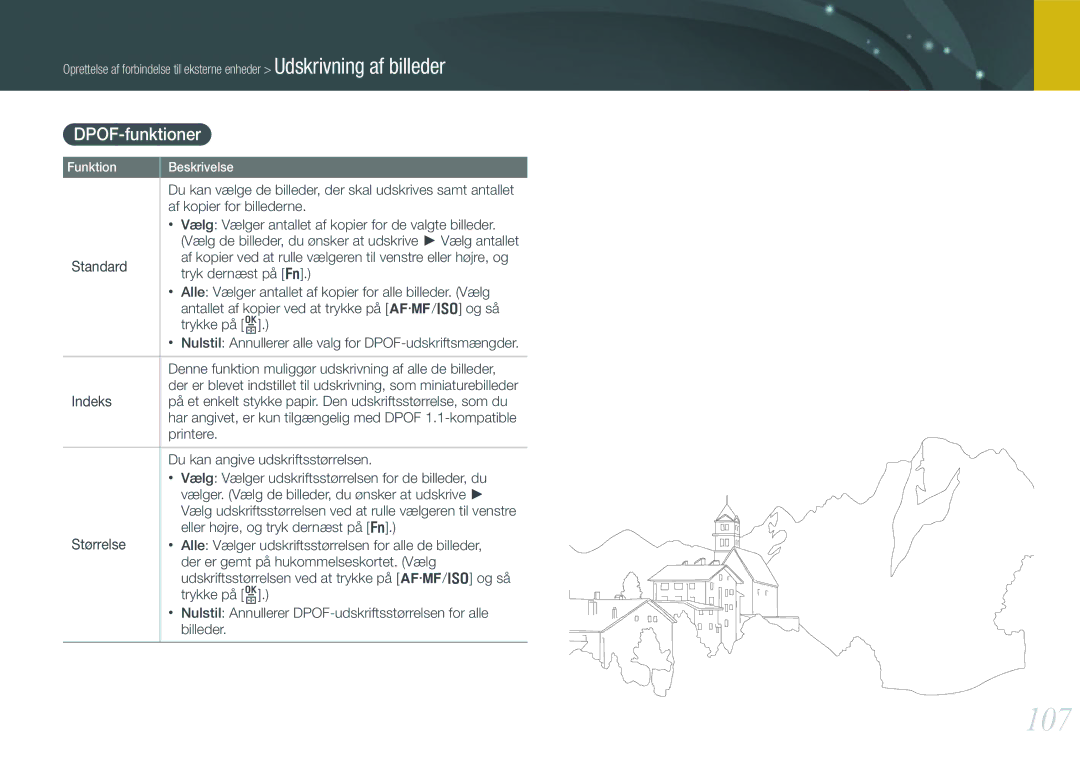 Samsung EV-NX11ZZBABDK, EV-NX11ZZBABSE, EV-NX11ZZBBBSE manual 107, DPOF-funktioner 
