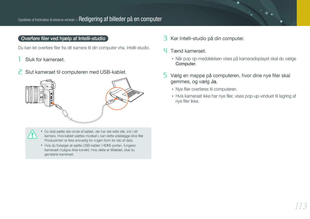 Samsung EV-NX11ZZBABDK, EV-NX11ZZBABSE, EV-NX11ZZBBBSE manual 113, Overføre ﬁler ved hjælp af Intelli-studio 