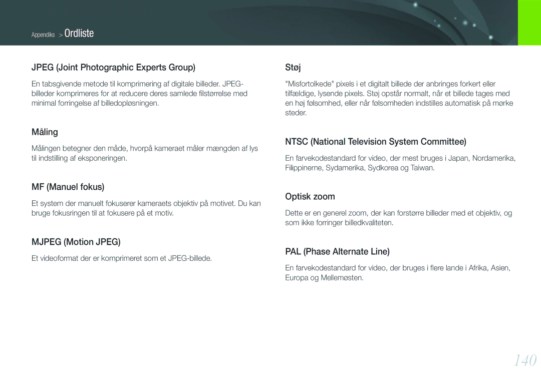 Samsung EV-NX11ZZBABDK, EV-NX11ZZBABSE, EV-NX11ZZBBBSE manual 140, Jpeg Joint Photographic Experts Group 