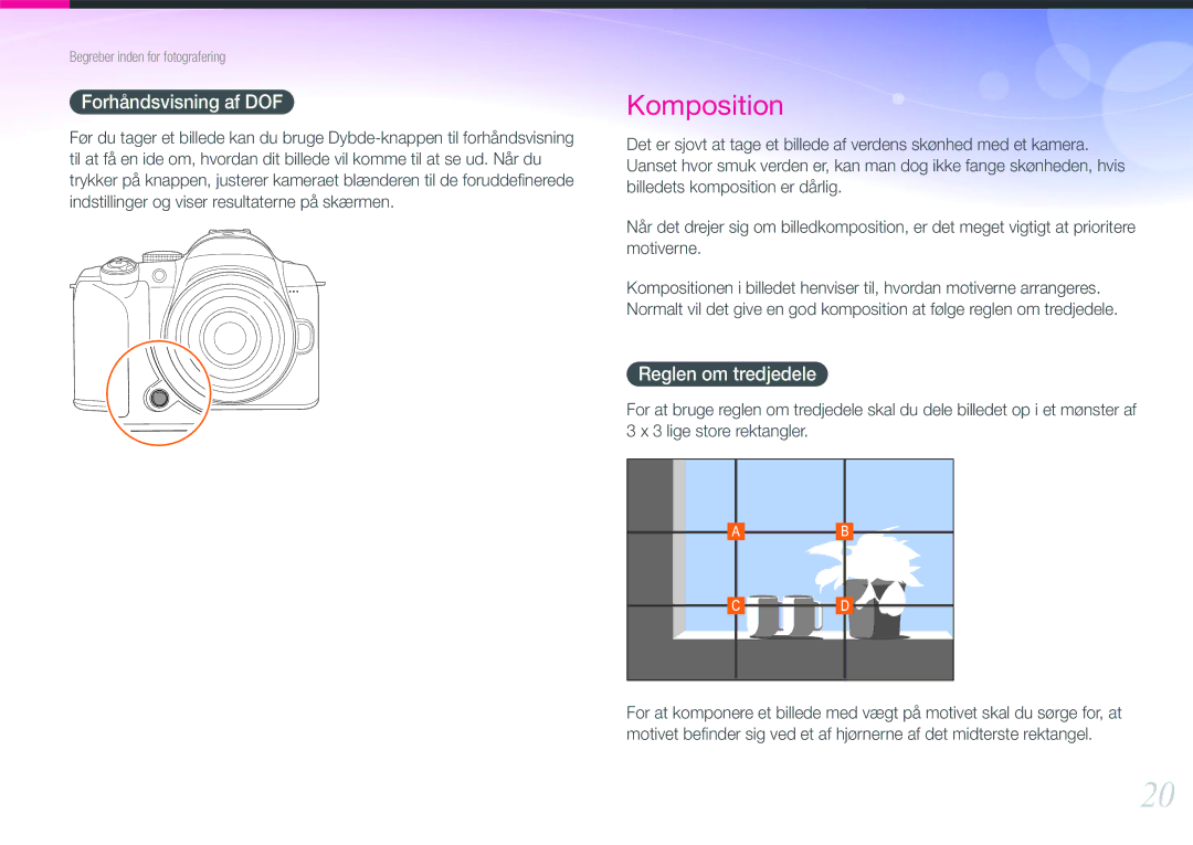 Samsung EV-NX11ZZBABDK, EV-NX11ZZBABSE, EV-NX11ZZBBBSE manual Forhåndsvisning af DOF, Reglen om tredjedele 