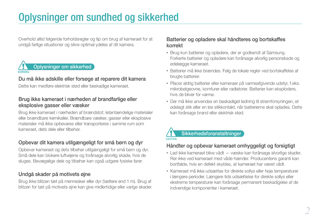 Samsung EV-NX11ZZBABDK, EV-NX11ZZBABSE, EV-NX11ZZBBBSE manual Oplysninger om sikkerhed, Sikkerhedsforanstaltninger 