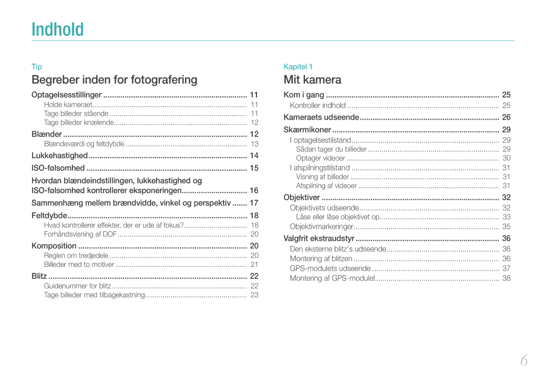 Samsung EV-NX11ZZBABSE, EV-NX11ZZBABDK, EV-NX11ZZBBBSE manual Indhold 