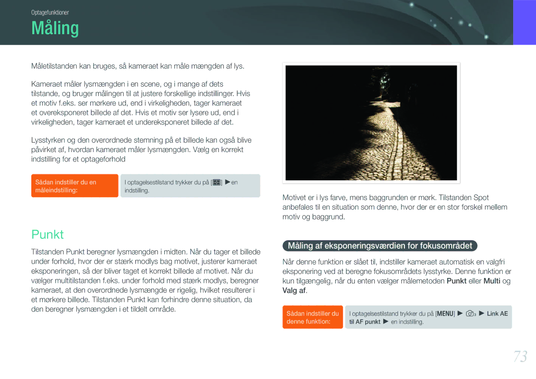 Samsung EV-NX11ZZBBBSE, EV-NX11ZZBABDK, EV-NX11ZZBABSE manual Punkt, Måling af eksponeringsværdien for fokusområdet 