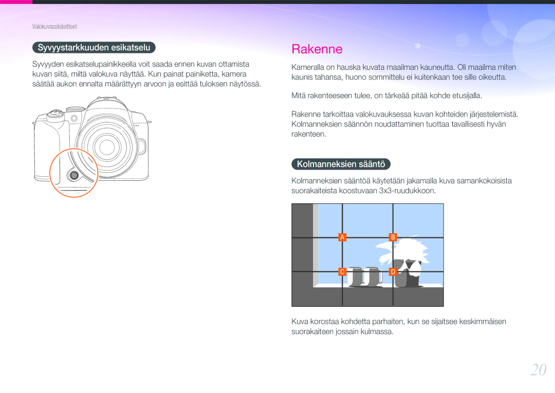 Samsung EV-NX11ZZBABDK, EV-NX11ZZBABSE, EV-NX11ZZBBBSE manual Syvyystarkkuuden esikatselu, Kolmanneksien sääntö 