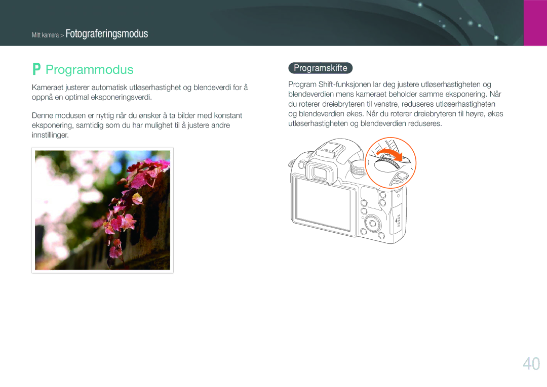 Samsung EV-NX11ZZBBBSE, EV-NX11ZZBABDK, EV-NX11ZZBABSE manual Programmodus, Programskifte 