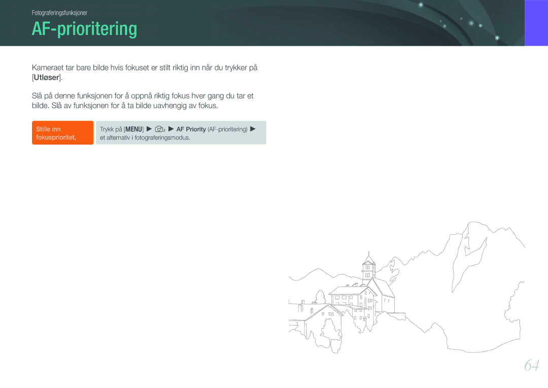 Samsung EV-NX11ZZBBBSE, EV-NX11ZZBABDK, EV-NX11ZZBABSE manual AF-prioritering 