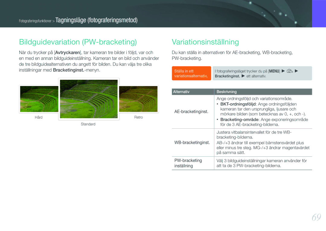 Samsung EV-NX11ZZBABSE manual Bildguidevariation PW-bracketing, Variationsinställning, På samma sätt PW-bracketing 