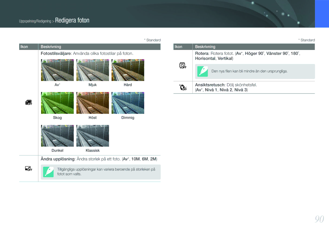 Samsung EV-NX11ZZBABSE, EV-NX11ZZBABDK, EV-NX11ZZBBBSE manual Fotostilsväljare Använda olika fotostilar på foton 