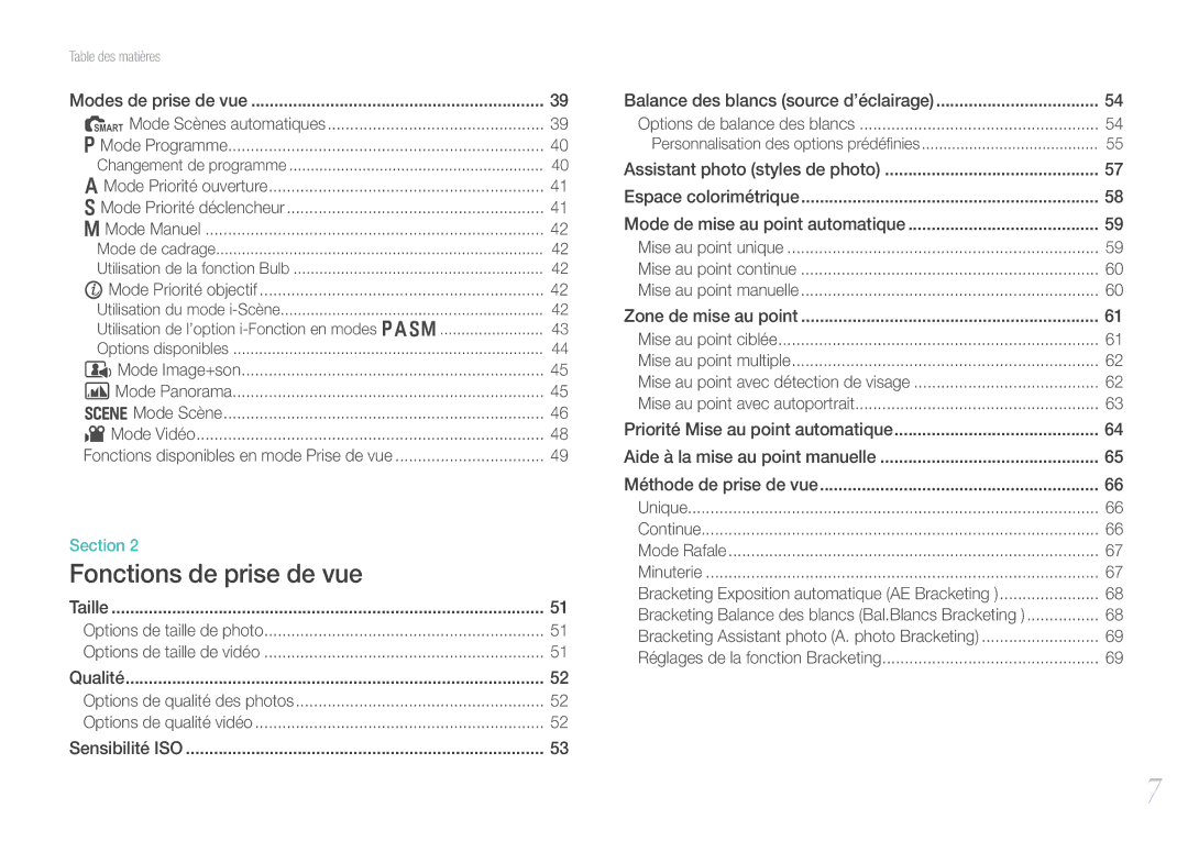 Samsung EV-NX11ZZBABFR manual Fonctions de prise de vue 