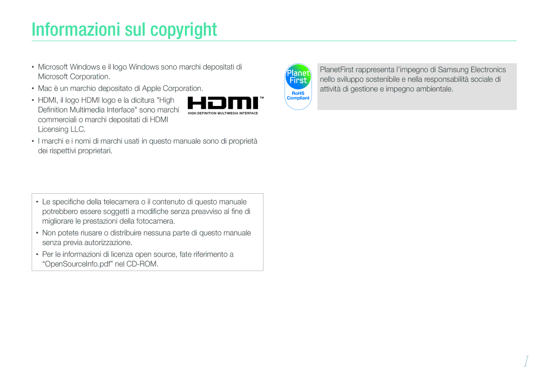 Samsung EV-NX11ZZBABIT manual Informazioni sul copyright 