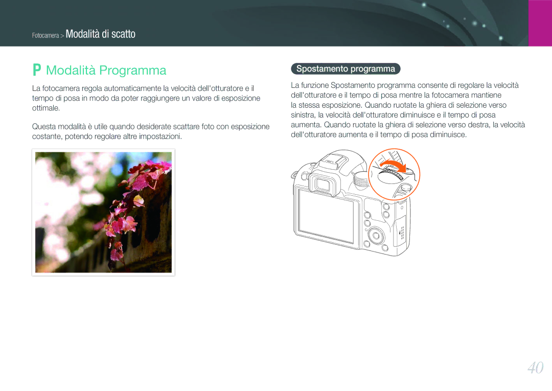 Samsung EV-NX11ZZBABIT manual Modalità Programma, Spostamento programma 