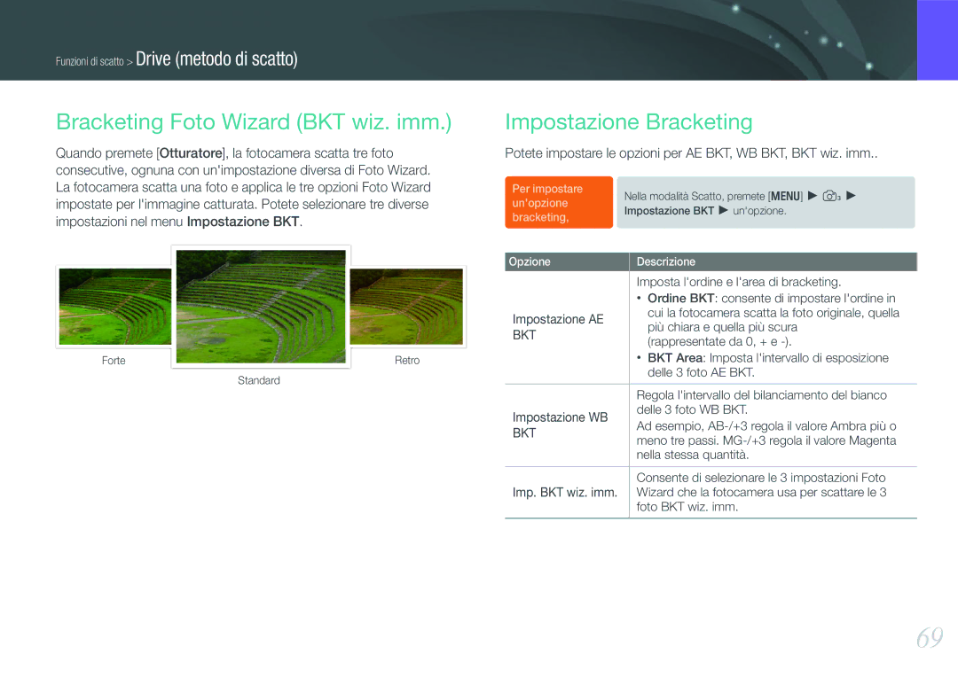 Samsung EV-NX11ZZBABIT manual Bracketing Foto Wizard BKT wiz. imm, Impostazione Bracketing 