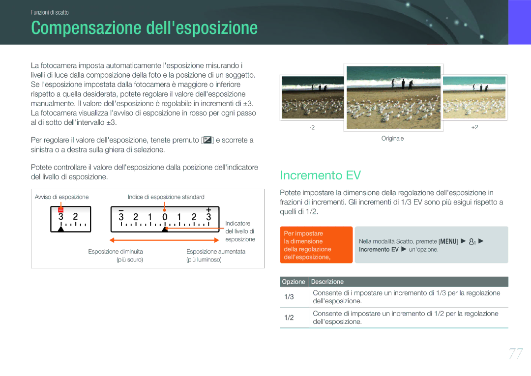 Samsung EV-NX11ZZBABIT manual Incremento EV, Dellesposizione 