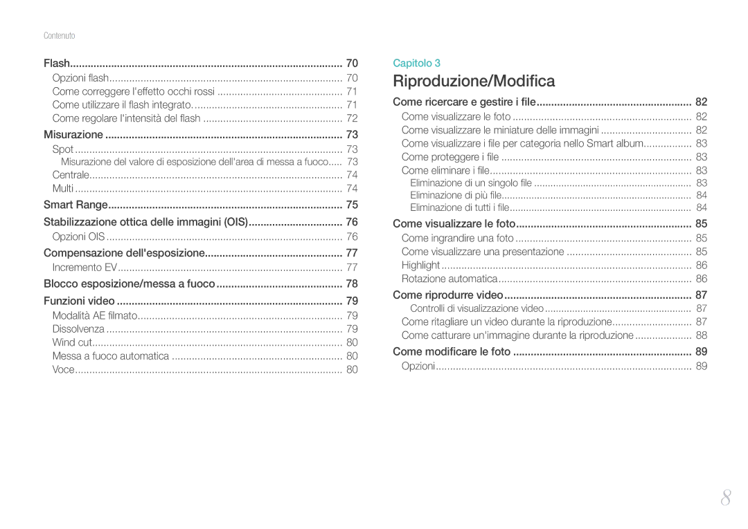 Samsung EV-NX11ZZBABIT manual Riproduzione/Modiﬁca 