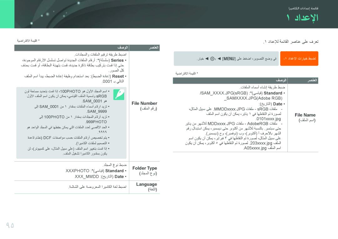 Samsung EV-NX11ZZBABME, EV-NX11ZZBABIL, EV-NX11ZZBBBSA, EV-NX11ZZBABIR manual دادعلإا, Language, File Name 