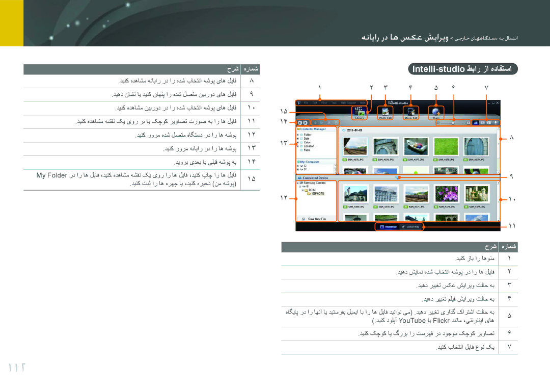 Samsung EV-NX11ZZBABIL manual 112, بیواعفافهاوهاهع اناعمات اافو امولهوترطهابهاخوصتع, Intelli-studio طبار زا هدافتسا 