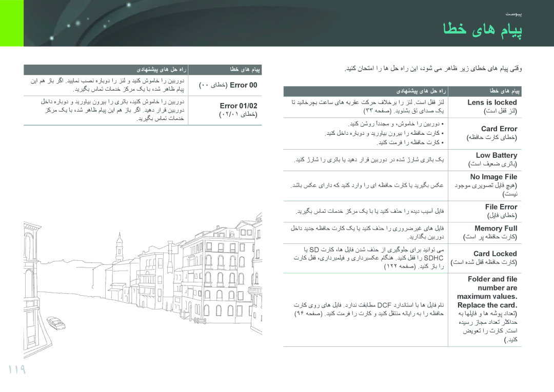 Samsung EV-NX11ZZBABME, EV-NX11ZZBABIL, EV-NX11ZZBBBSA, EV-NX11ZZBABIR manual اطخ یاه مایپ, 119 