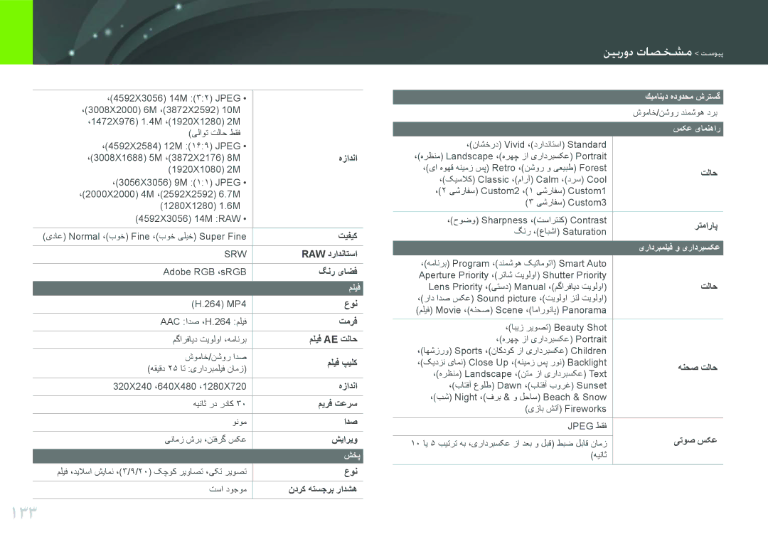 Samsung EV-NX11ZZBBBSA, EV-NX11ZZBABME, EV-NX11ZZBABIL, EV-NX11ZZBABIR manual 133, دیهفتها 