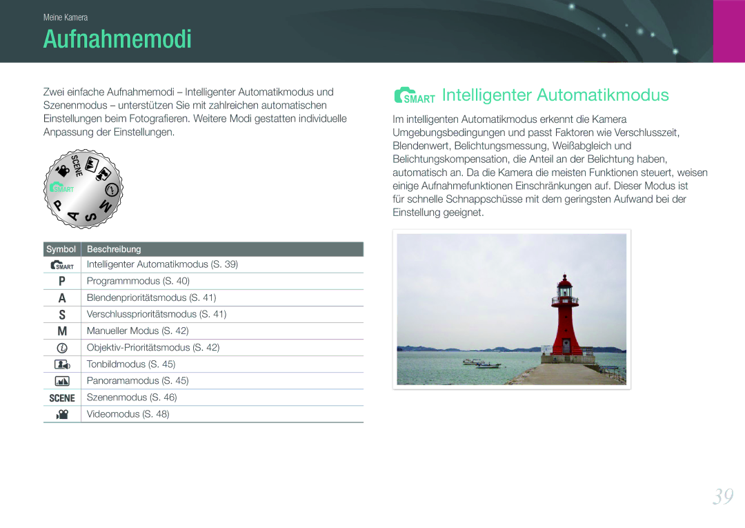 Samsung EV-NX11ZZBCBDE, EV-NX11ZZBABUS, EV-NX11ZZBABDE, EV-NX11ZZBABFR manual Aufnahmemodi, Intelligenter Automatikmodus 