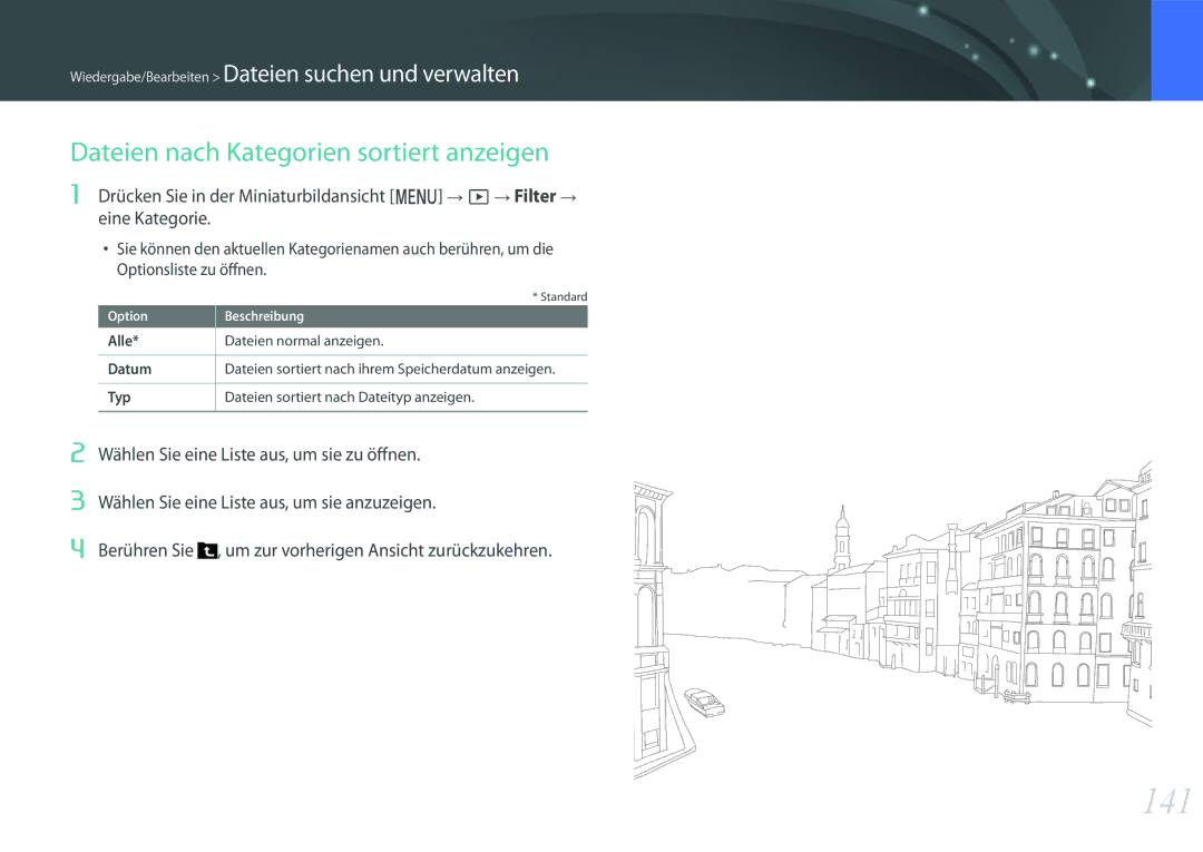 Samsung EV-NXF1ZZB1JDE, EV-NX1ZZZBMBDE, EV-NXF1ZZB2JDE 141, Dateien nach Kategorien sortiert anzeigen, Alle, Datum, Typ 