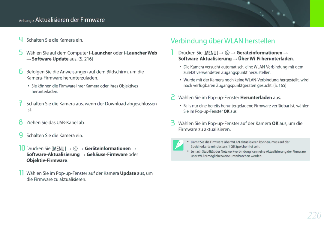 Samsung EV-NXF1ZZBZHTR, EV-NX1ZZZBMBDE, EV-NXF1ZZB2JDE, EV-NXF1ZZB1HDE, EV-NXF1ZZB3JDE 220, Verbindung über Wlan herstellen 