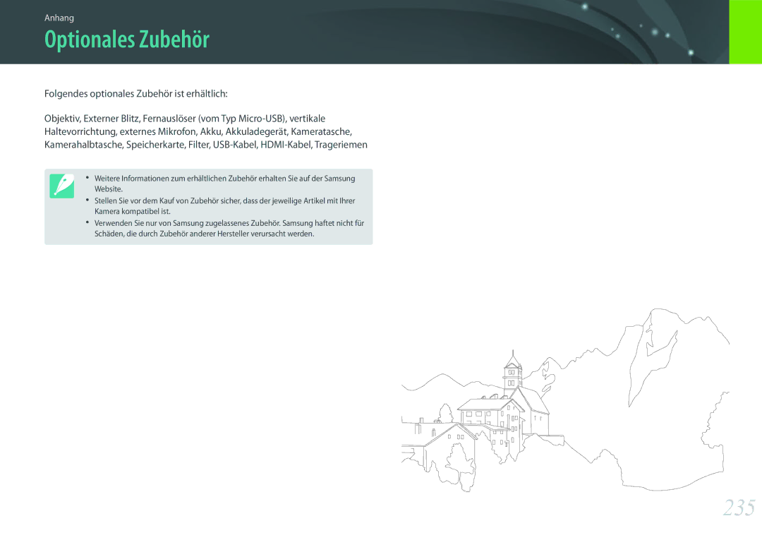 Samsung EV-NXF1ZZB1KDE, EV-NX1ZZZBMBDE, EV-NXF1ZZB2JDE, EV-NXF1ZZB1HDE, EV-NXF1ZZB3JDE, EV-NXF1ZZB4HDE Optionales Zubehör, 235 