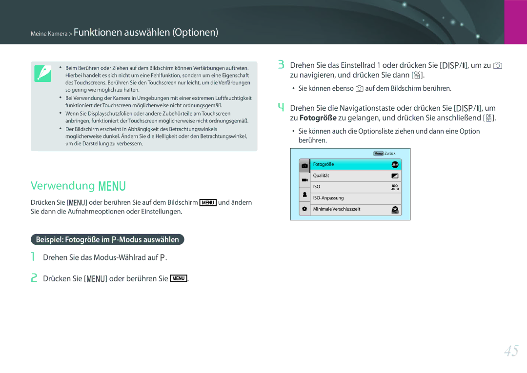 Samsung EV-NXF1ZZBZHTR, EV-NX1ZZZBMBDE manual Verwendung m, Und ändern, Sie dann die Aufnahmeoptionen oder Einstellungen 