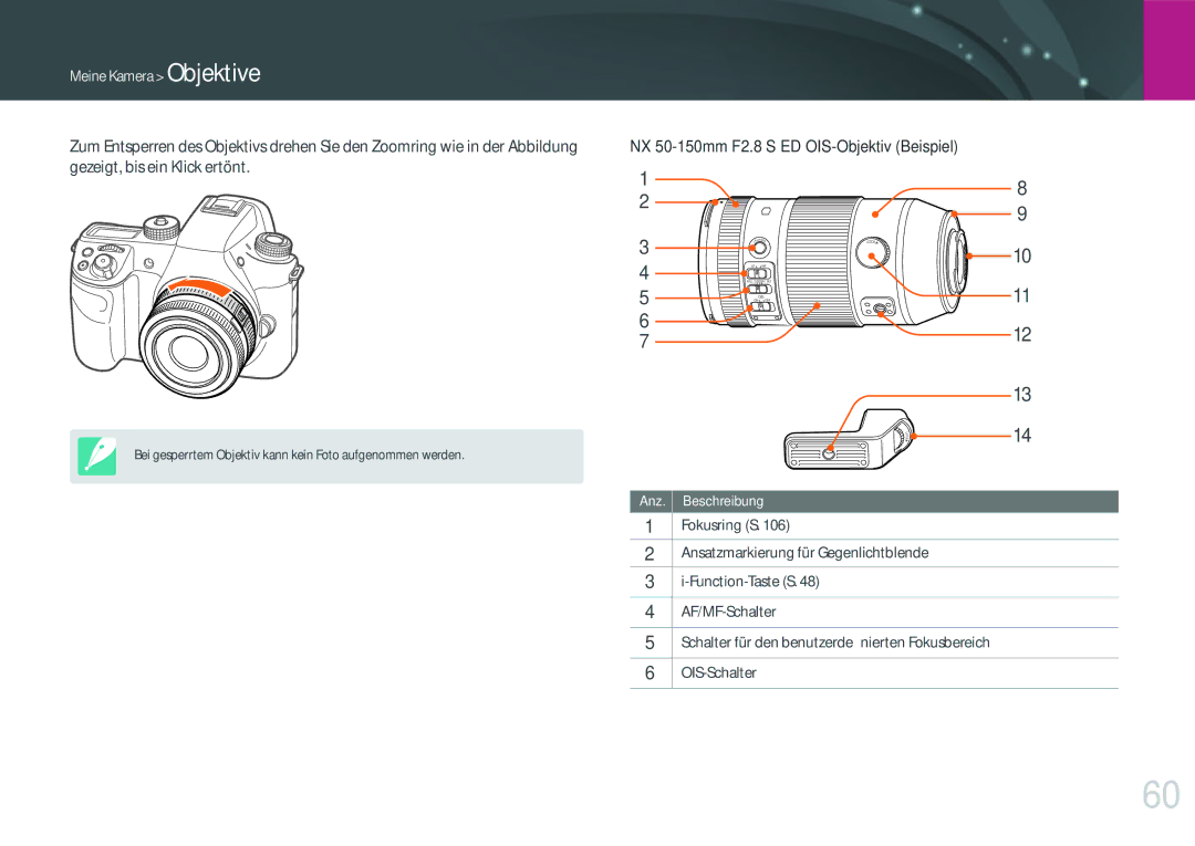 Samsung EV-NXF1ZZB1KDE, EV-NX1ZZZBMBDE, EV-NXF1ZZB2JDE, EV-NXF1ZZB1HDE manual NX 50-150mm F2.8 S ED OIS-Objektiv Beispiel 