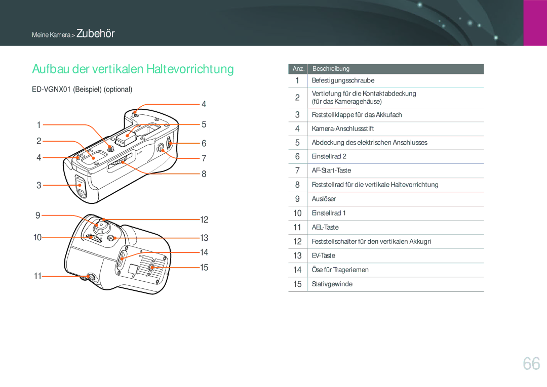 Samsung EV-NXF1ZZB1JDE, EV-NX1ZZZBMBDE, EV-NXF1ZZB2JDE, EV-NXF1ZZB1HDE, EV-NXF1ZZB3JDE Aufbau der vertikalen Haltevorrichtung 