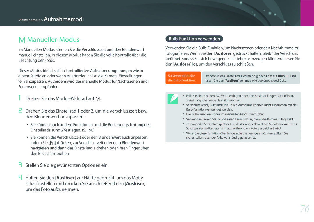 Samsung EV-NXF1ZZB1HDE manual Manueller-Modus, Drehen Sie das Modus-Wählrad auf M, Den Blendenwert anzupassen, Und 