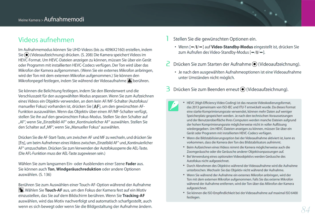 Samsung EV-NXF1ZZB1QDE, EV-NX1ZZZBMBDE manual Videos aufnehmen, Drücken Sie zum Starten der Aufnahme Videoaufzeichnung 