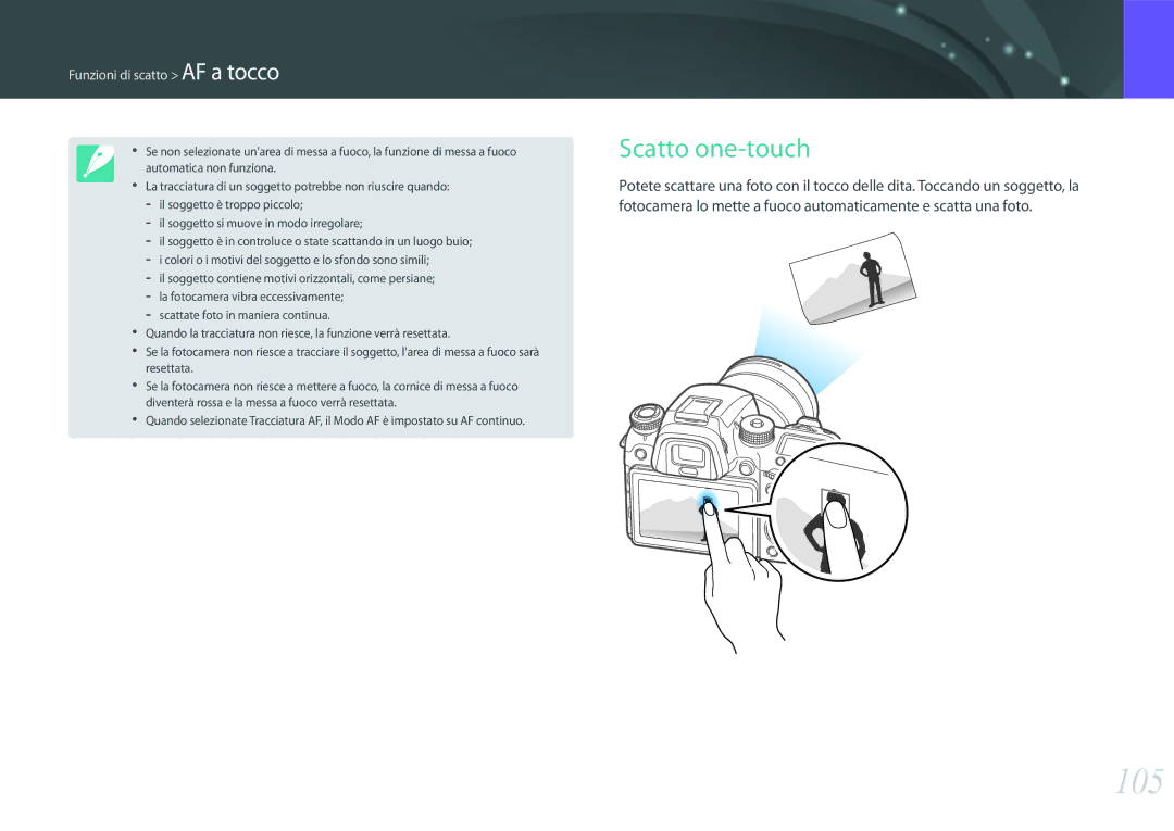 Samsung EV-NX1ZZZBZBIT, EV-NX1ZZZBZBTR, EV-NXF1ZZB2HIT manual 105, Scatto one-touch 