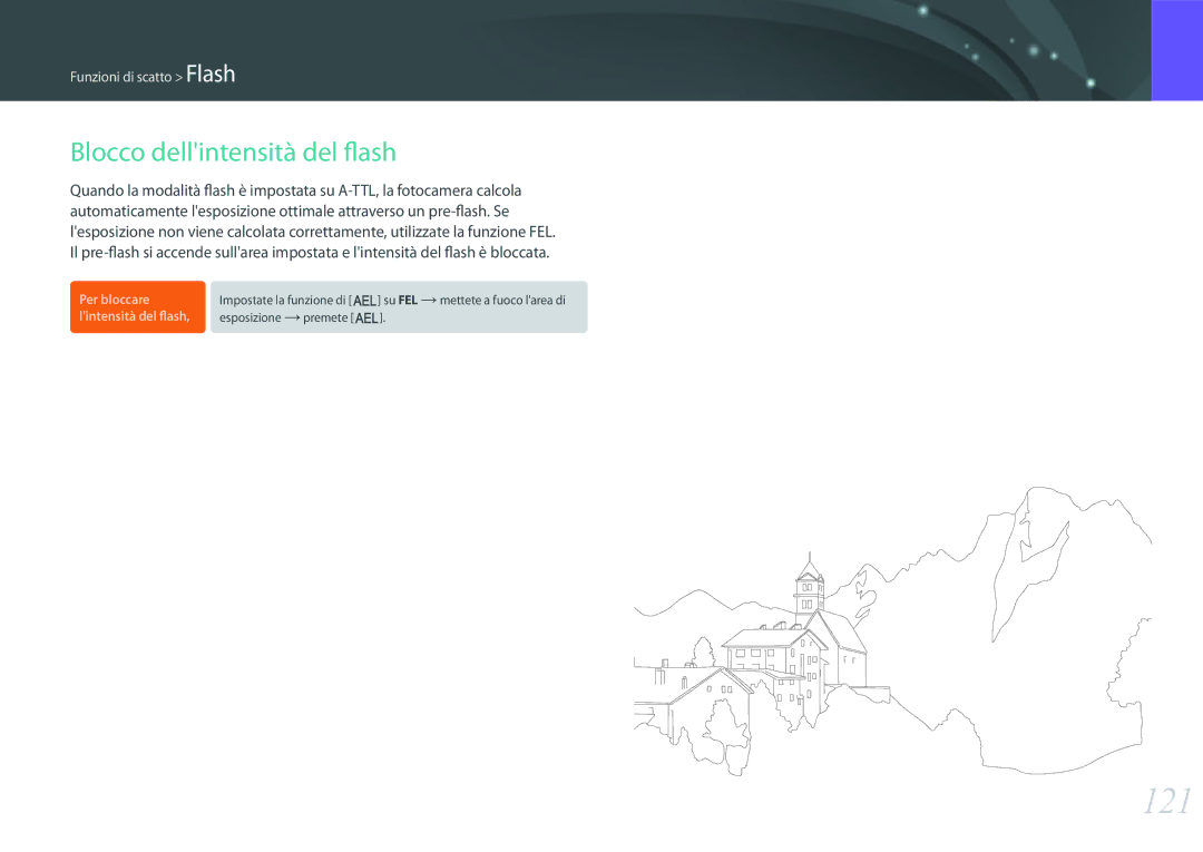 Samsung EV-NXF1ZZB2HIT, EV-NX1ZZZBZBTR, EV-NX1ZZZBZBIT manual 121, Blocco dellintensità del flash 
