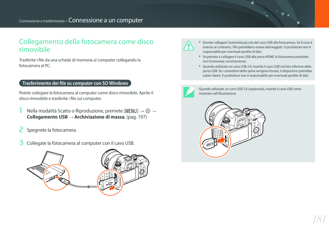 Samsung EV-NXF1ZZB2HIT, EV-NX1ZZZBZBTR 181, Collegamento della fotocamera come disco rimovibile, Spegnete la fotocamera 