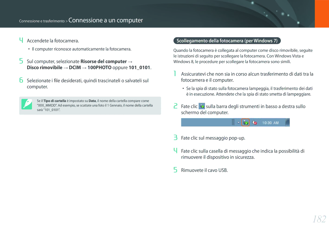 Samsung EV-NX1ZZZBZBTR, EV-NX1ZZZBZBIT, EV-NXF1ZZB2HIT 182, 100PHOTO oppure, Scollegamento della fotocamera per Windows 