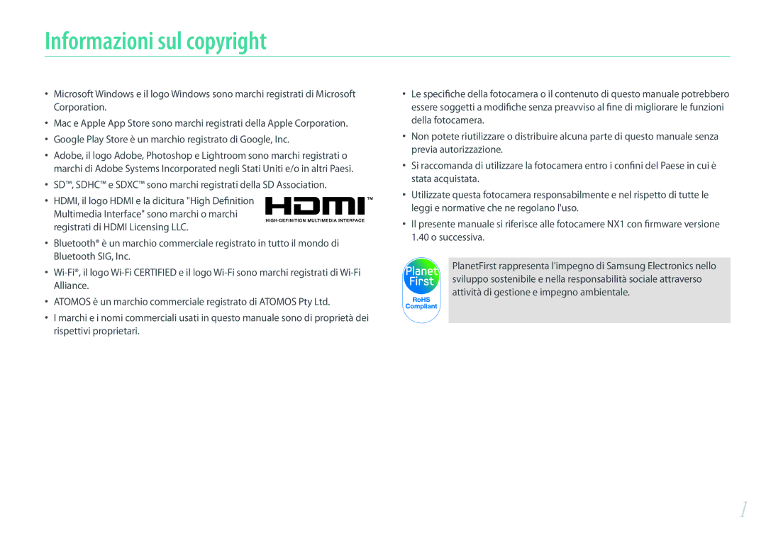 Samsung EV-NXF1ZZB2HIT, EV-NX1ZZZBZBTR, EV-NX1ZZZBZBIT manual Informazioni sul copyright 