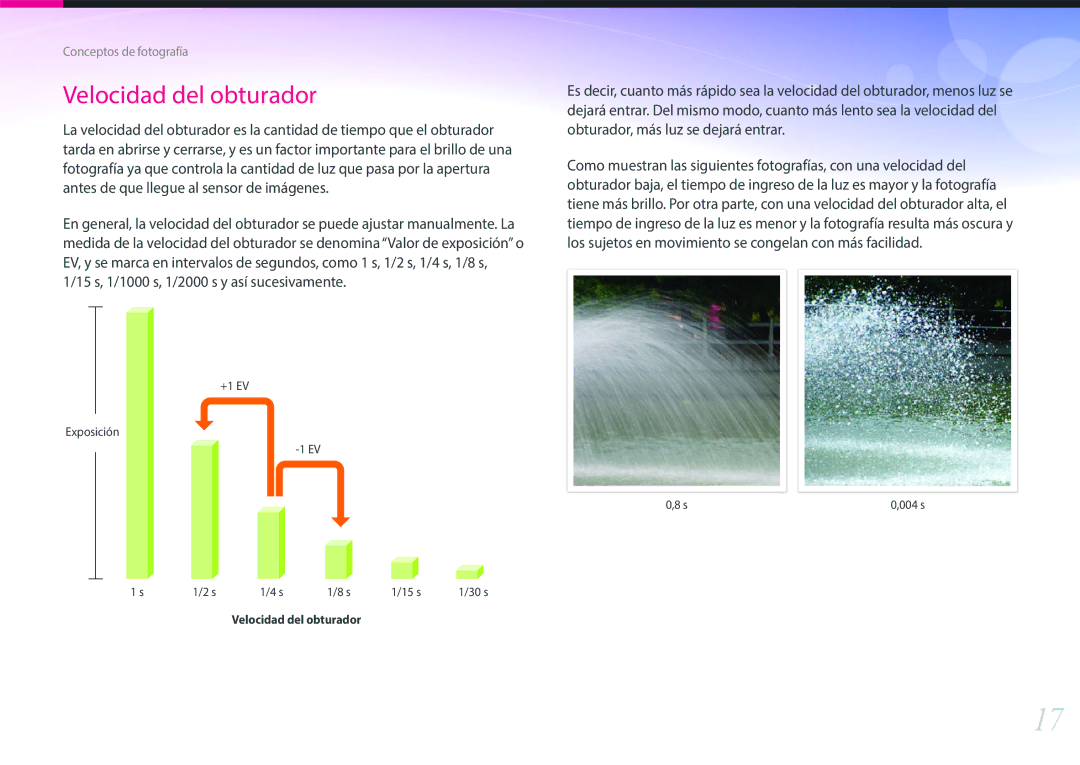 Samsung EV-NX2000BABES, EV-NX2000BFWIL, EV-NX2000BFWES manual Velocidad del obturador 