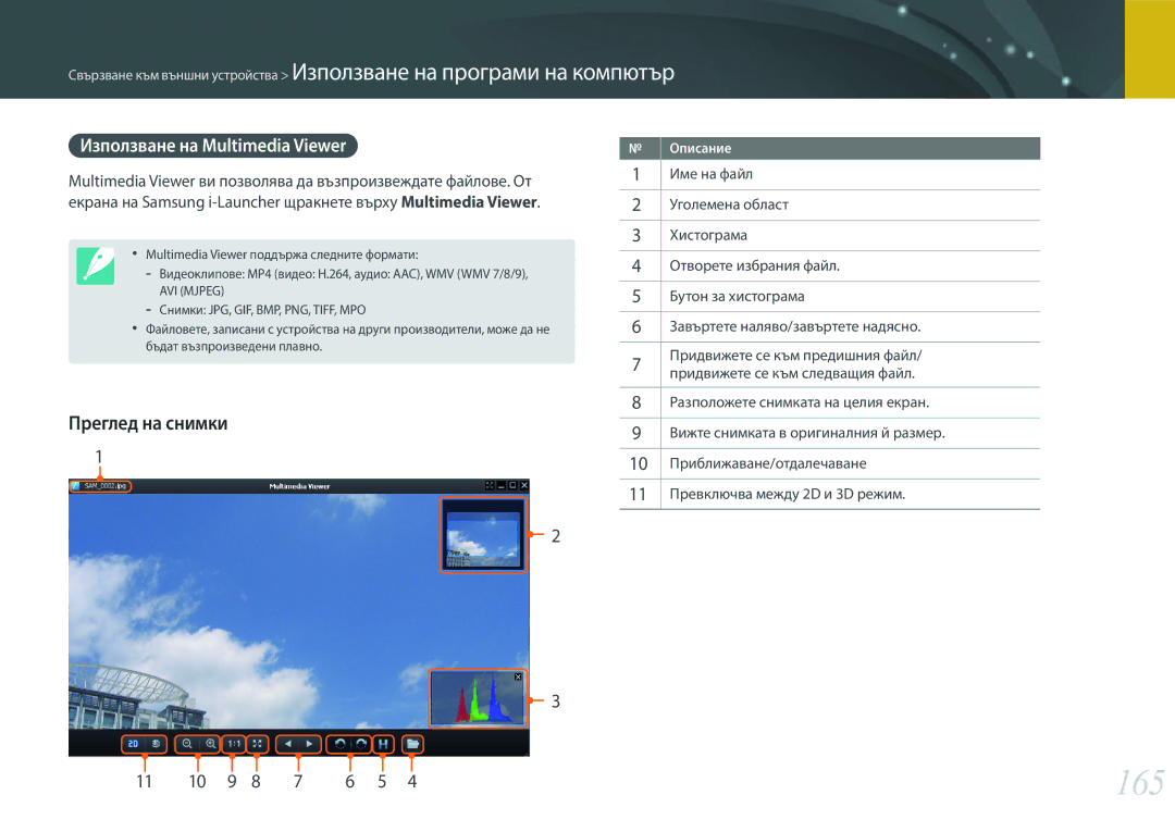 Samsung EV-NX2000BABRO, EV-NX2000BFWRO manual 165, Преглед на снимки, Използване на Multimedia Viewer 