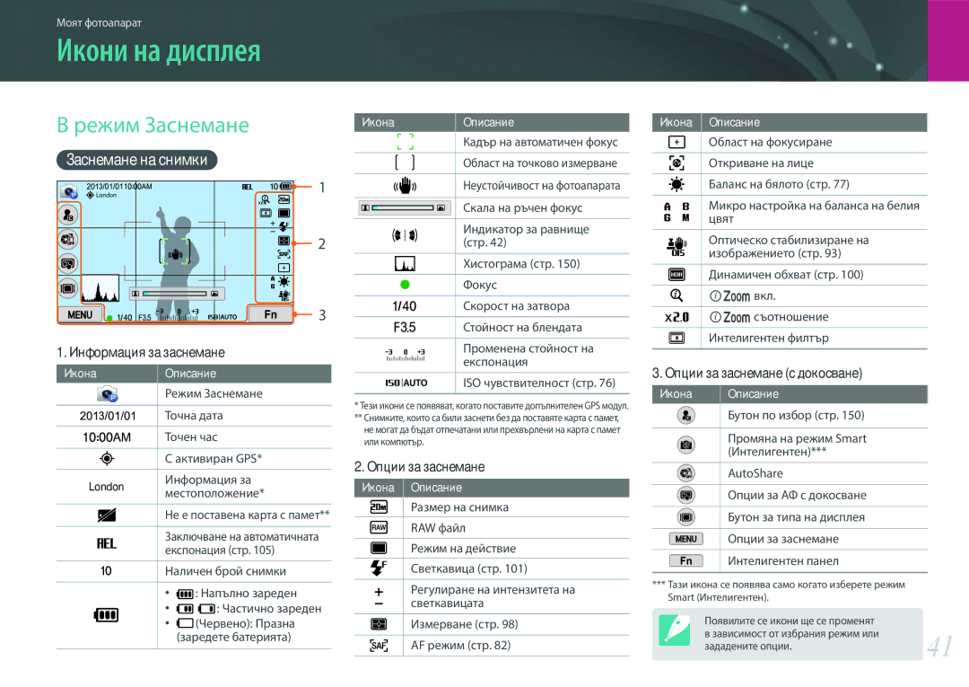 Samsung EV-NX2000BABRO, EV-NX2000BFWRO manual Икони на дисплея, Режим Заснемане, Заснемане на снимки 